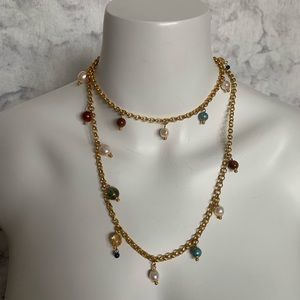2/$20 Gold Pearl Turquoise Stone Charm Necklace